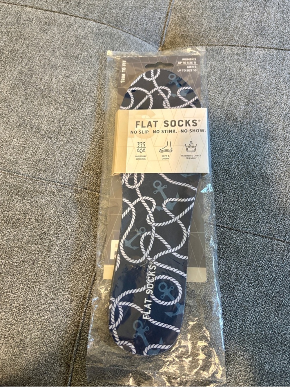 Women's No-Show Liner Socks - Navy with White Rope Print